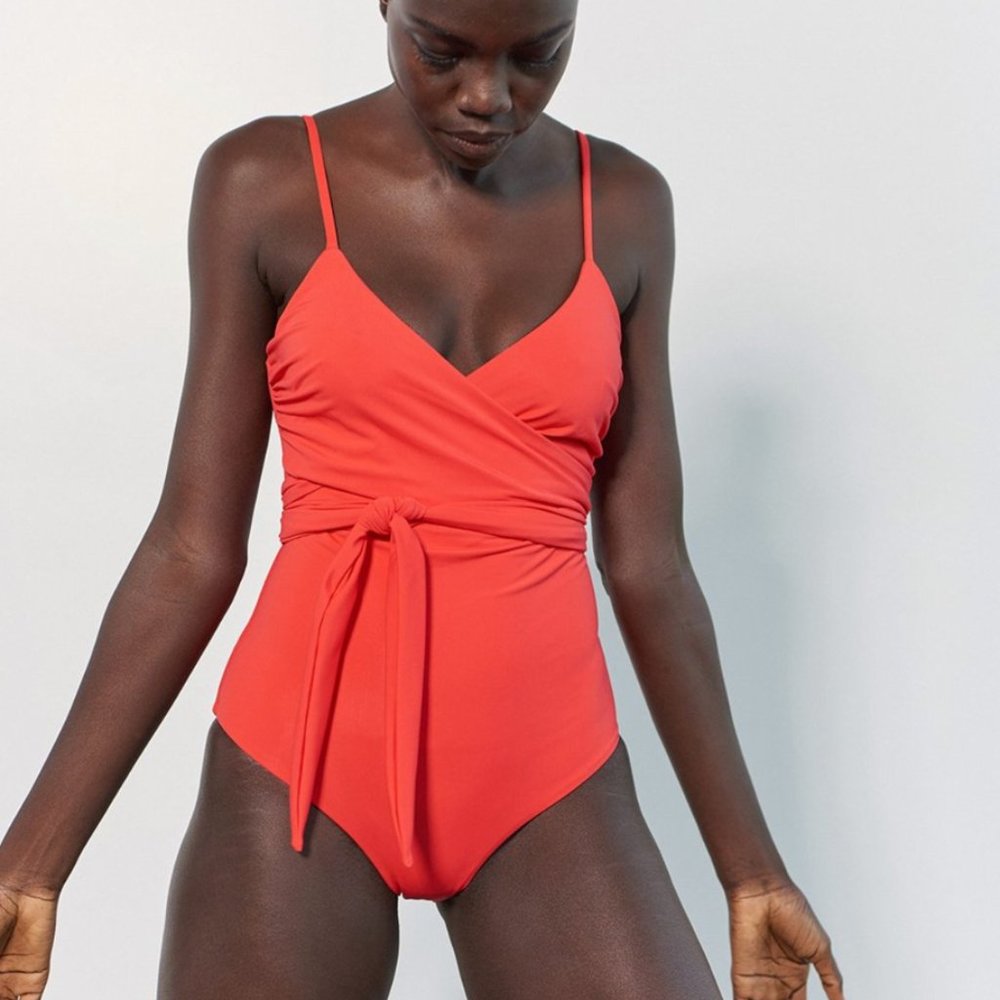 NWOT Mara Hoffman Isolde Wrap One Piece Swimsuit - red